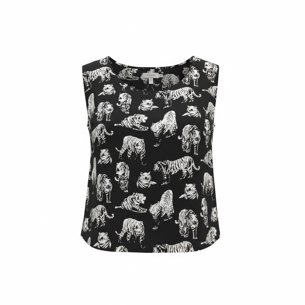 Seduction black and white tiger sleeveless crop office top